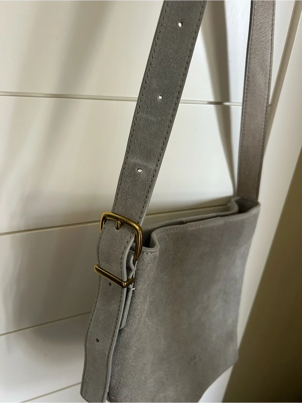 Gray Suede Crossbody Shoulder Bag - Women